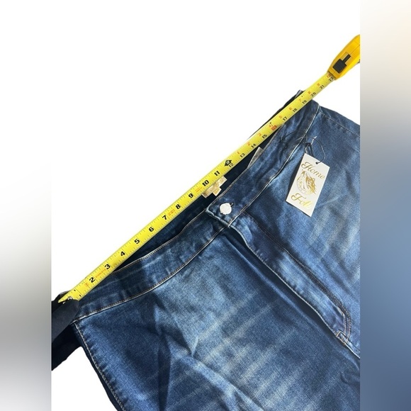 Home Folk Distressed Women's Dark Wash Blue Flare Jeans - Picture 7 of 14